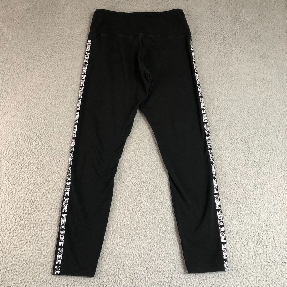 Victoria Secret PINK Leggings Women Large Black Spell Out Logo Yoga Gym Outdoor